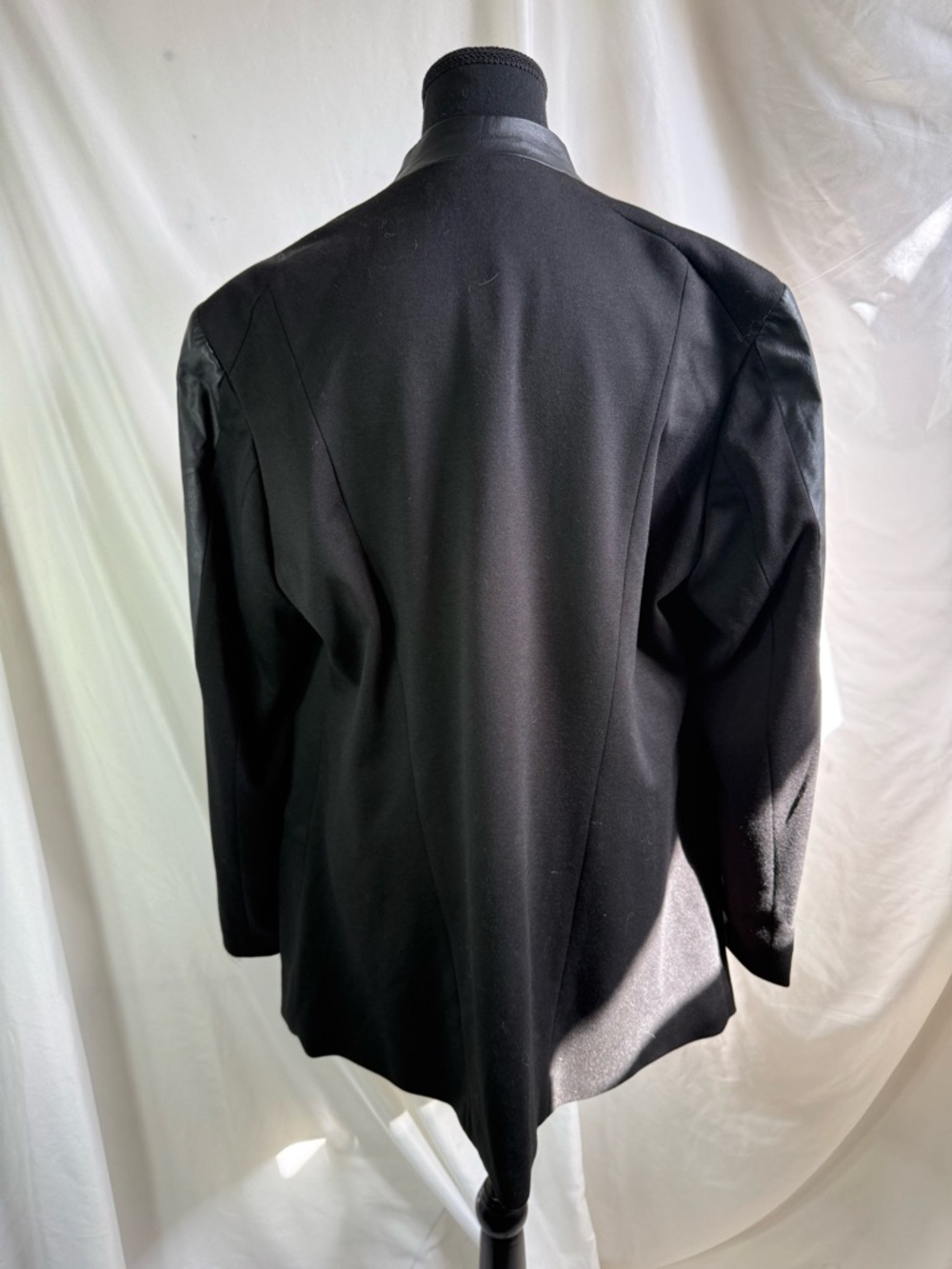93)Ricki’s Black Blazer w/ Faux Leather Sleeves | Open Front Zip Pockets.PTP 23 - Picture 7 of 7